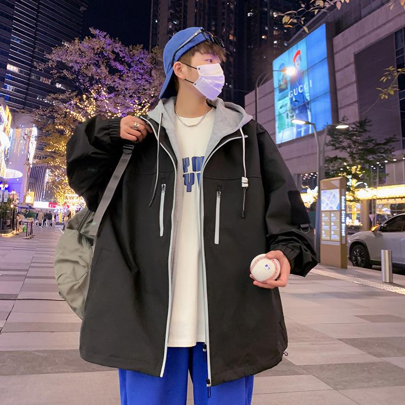 New Men's Spring Retro Hong Kong Style Jacket Fake Two-piece Student Trendy Brand Couple Jacket Top