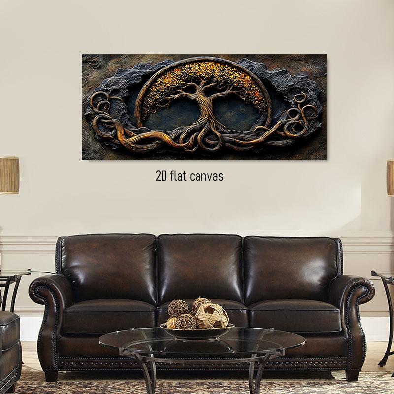 

1pcs Retro Tree of Life Relief Canvas Decorative Painting Nordic Mythical Style Living Room Entrance Study Wall Decoration Stere (as the picture,50x100cm No Frame)