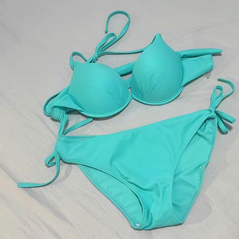 

Розовый розовый купальник бикини с металлической поддержкой - сексуальный дизайн с тремя точками для женщин M