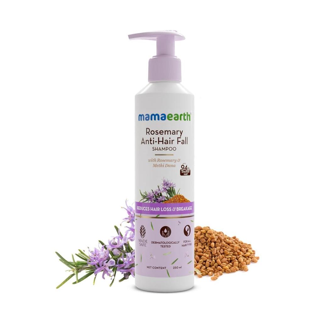 Mamaearth Rosemary Anti Hair Fall Shampoo 250ml – 94% Stronger Hair, 93% Less Hair Fall – Natural & Safe for Men & Women