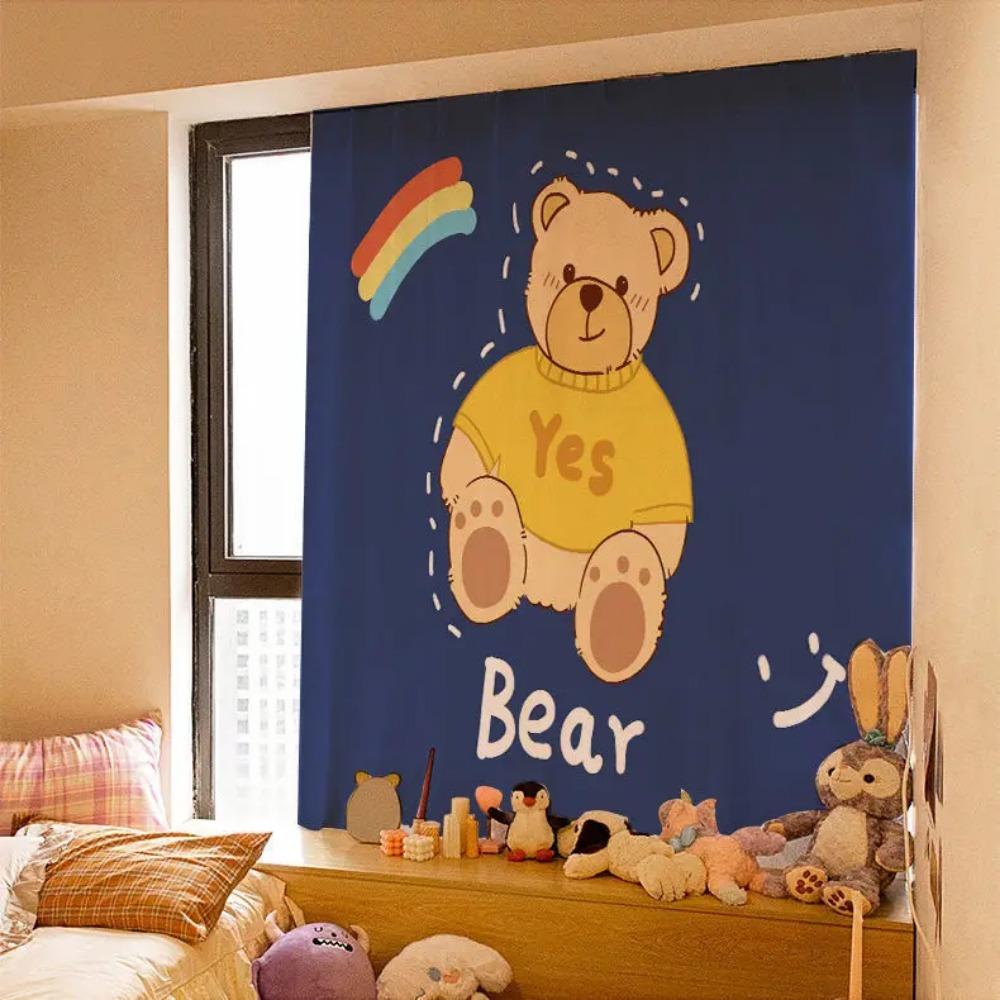Kawaii Ins Curtain Fabric Punch-free Short Curtain Cartoon Curtains Self-adhesive Wall Cloth for Window Shading
