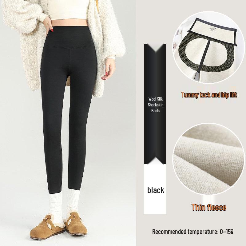 

High-Waist Wool & Silk Base Layer Leggings with Temperature-Adaptive Knee Pads - Skin-Friendly, No Pilling, Warm and Versatile Long Pants XXL