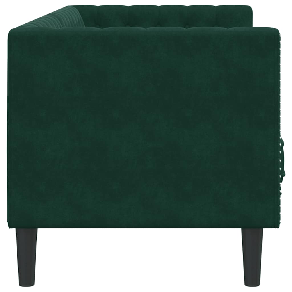 Vidaxl Chesterfield Sofa with Rollers, 3-Seater, Dark Green, Velvet
