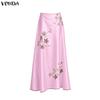 VONDA Women Casual Zip-up Print Satin Smooth Thin Maxi Skirts