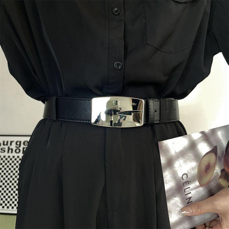 

Unique Mirror Pu Belt With Sleek Smooth Buckle For Men And Women Suitable For Various Styles Silver105cm