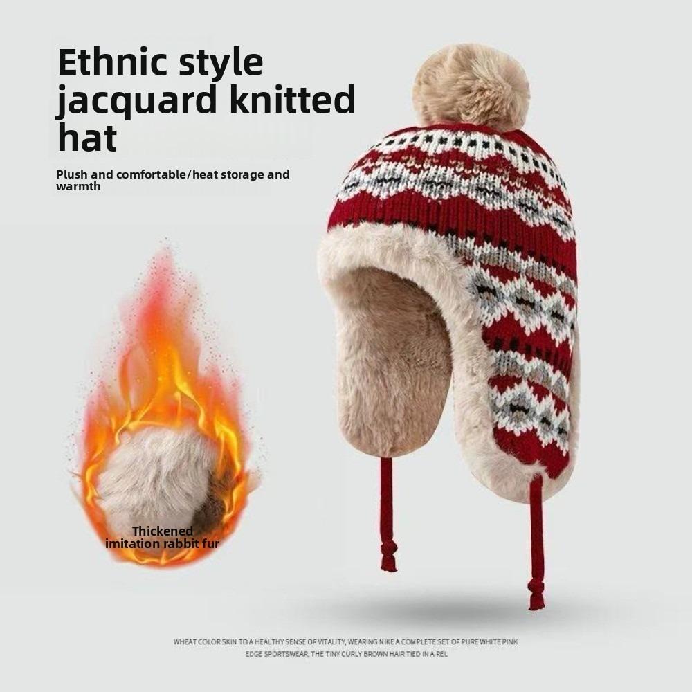 New Pompom Warm Hat Warm Windproof Pullover Cap Coldproof Beanie Hat for Outdoor Cycling Skiing