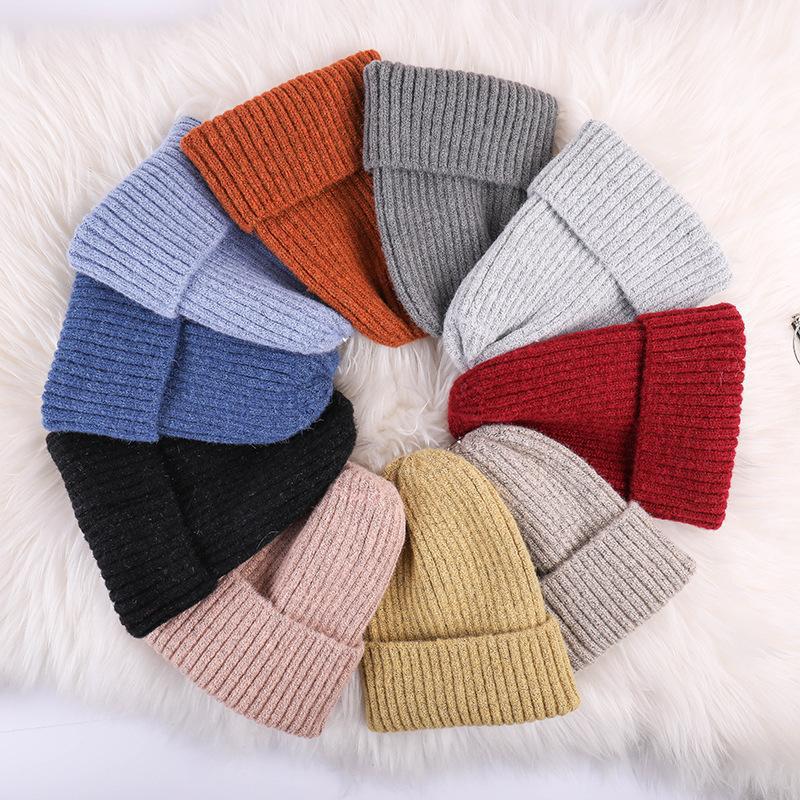 New Hat Women's Winter Korean Style New Candy Color Light Board Woolen Hat To Keep Warm and Ear Protecting Vertical Striped Knitted Hat Trendy