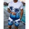 Popular Coconut Tree Printed T-shirt Sets Hawaii Style Tee Shorts Outfits Summer Vacation Two-piece Sets Hot Sell Men's Clothing