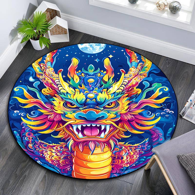 

Dragon Round Area Rug,Carpet Rug for Living Room Bedroom Sofa Playroom Decor,Non-slip Floor Mat 80cmx80cm