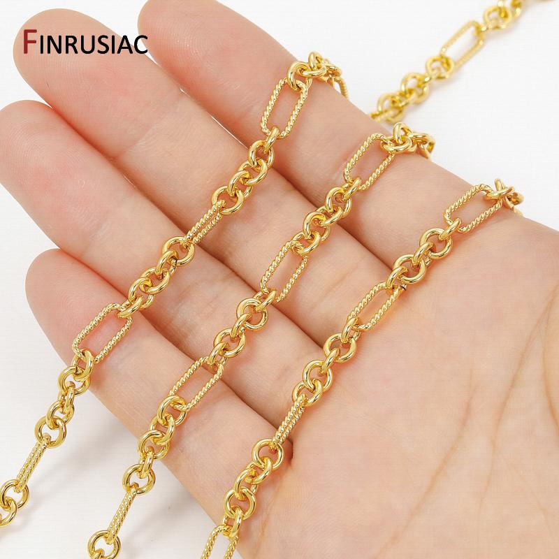 18K Gold Plated Brass Twisted Oval Link Chain,Chunky Hip Hop Punk Link Chain for Jewelry Making Supplies,DIY Jewelry Materials