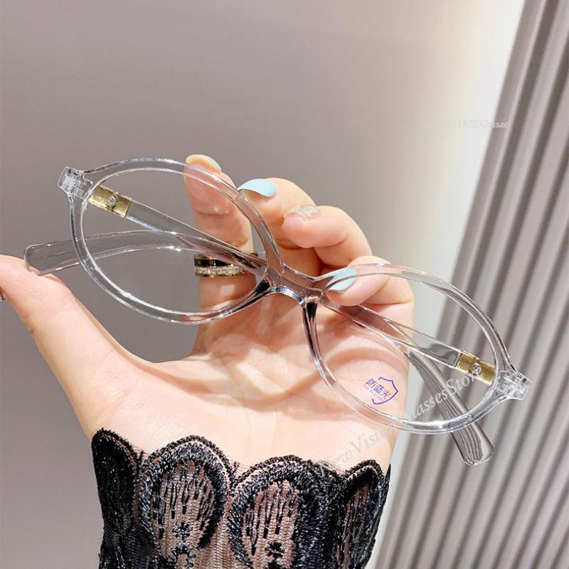 Retro Oval Frame Glasses Women Female Cool Eyewear Trend Reading Computer Anti Blue Light Eyeglasses