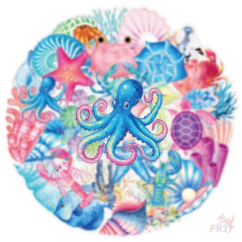 50Pcs/Set Watercolor Marines Animals Series 01 PET Stickers Waterproof DIY Fashion Doodle Decals Stickers