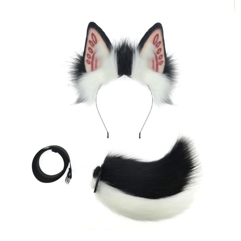 Faux Furs Bunnies Ears Headband Tail Animal Bunnies Costumes for Christmas Halloween Cosplay Party Costume Accessories