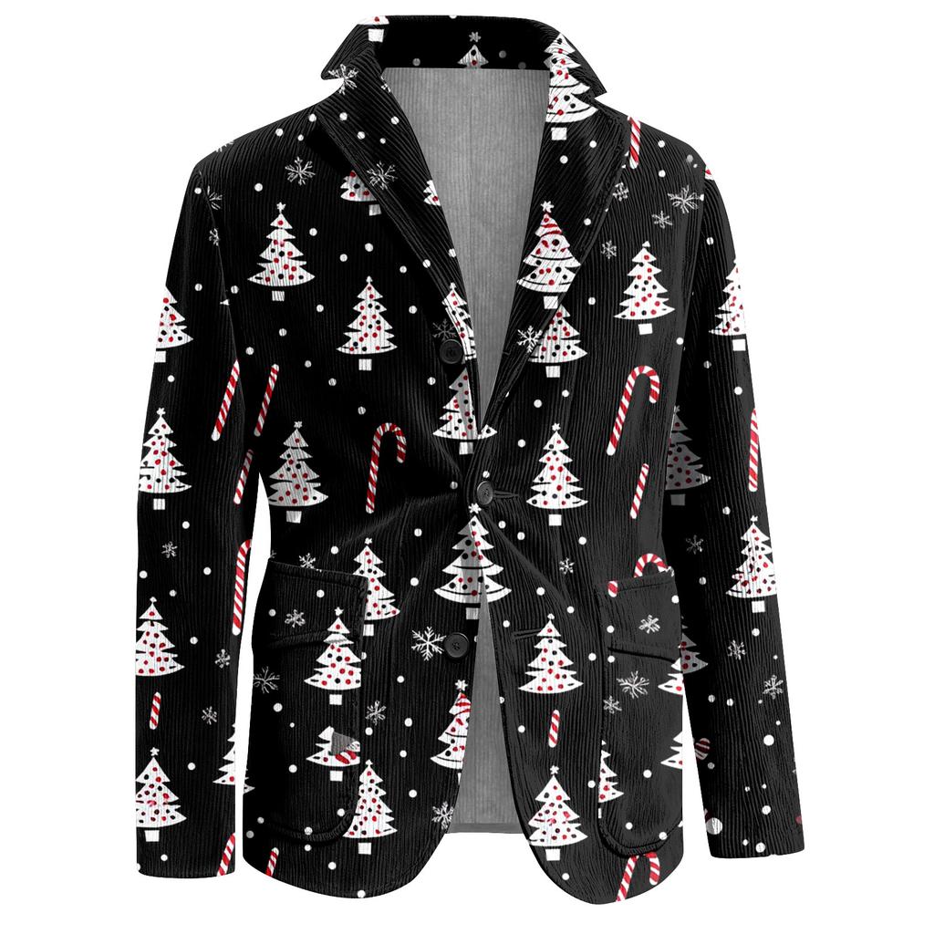Men's Ugly Christmas Corduroy Warm Pocket Suit Jacket Cardigan Men's Casual Suit
