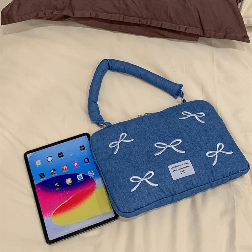 14 Inches Laptop Bag Bowknot Embroidered Computer Handbag Modern Computer Bag  Daily Commute