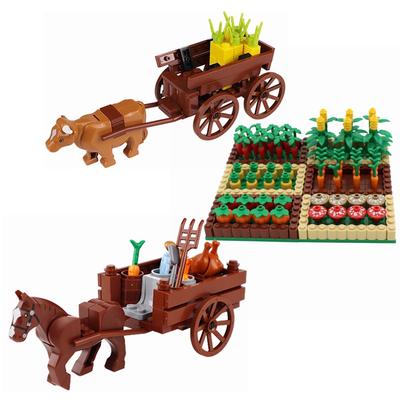 MOC Fattoria Bovini Cavallo Carrozza Trasporto Stalla Orto Mattoni Modello Blocchi da Costruzione Giocattoli per Bambini Regali di Natale