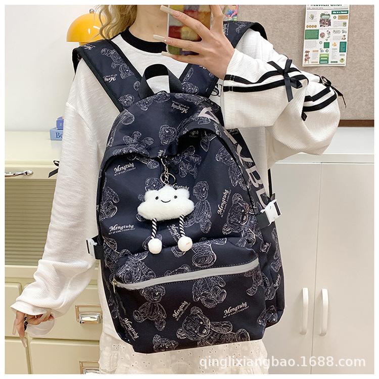 Schoolbag trendy ins style large capacity simple casual versatile dirt-resistant printed schoolbag junior high school student college student backpack