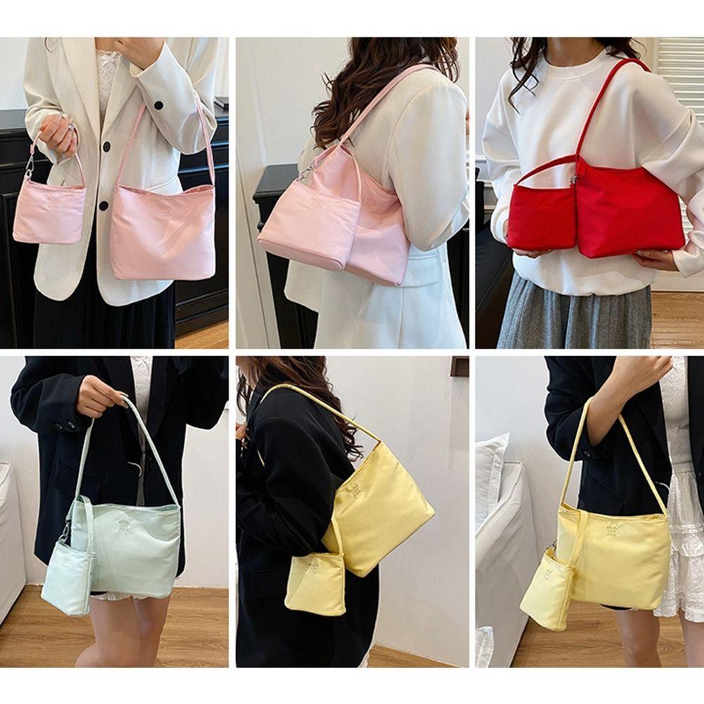 Koreanischer Stil Nylon-Tragetasche Handtasche Große Kapazität Stickerei Buchstabe Achseltasche All-Match Unifarbene Stoff-Umhängetasche Reise