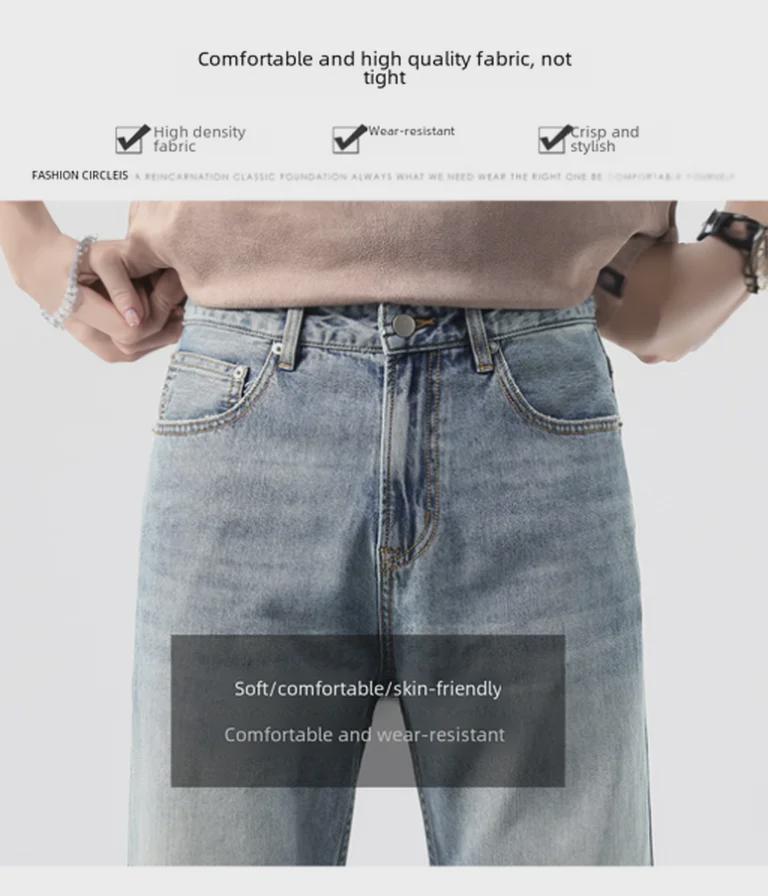 Men's Elastic Loose Straight Wide-Leg Jeans - Large Size Casual Spring/Summer Trendy Pants