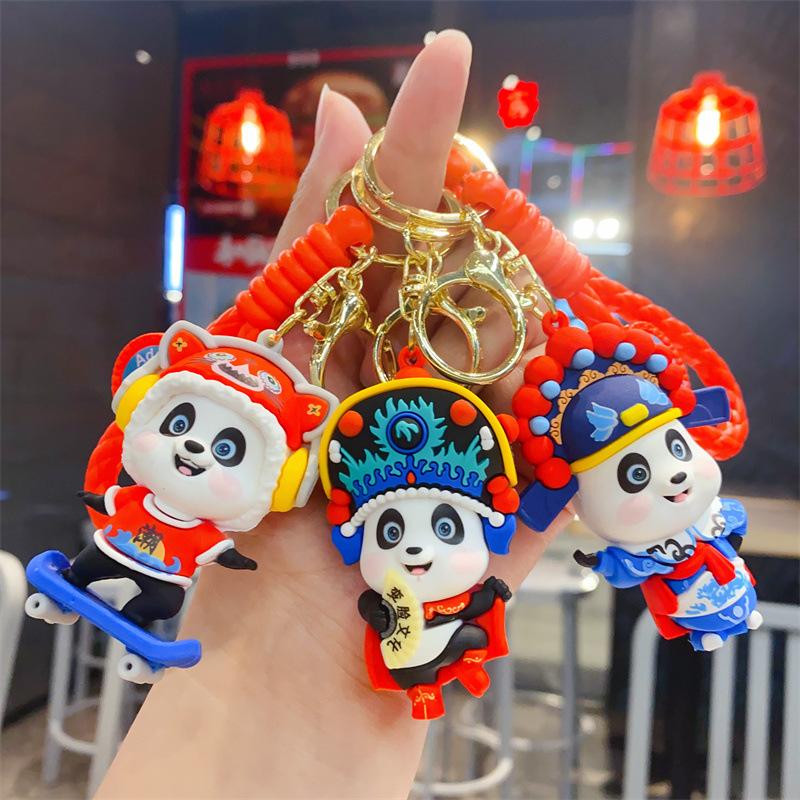 New Cartoon Guochao Opera Panda Cute Doll Keychain Bag Pendant Car Key Chain Gift