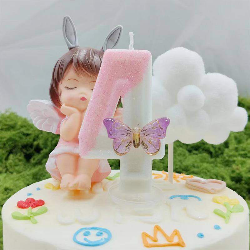 Creative Design Pink White Butterfly Number Candle Birthday Candle Cake Decoration Party Candle