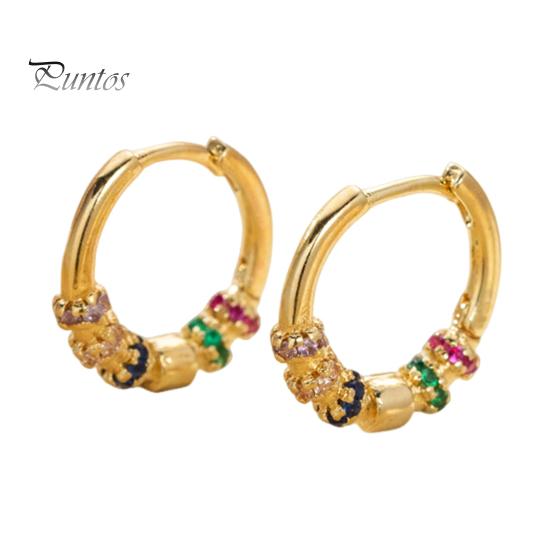 

1 пара жіночих сережок Huggie із полірованою різнокольоровою квіткою з кубічним цирконієм Невеликий вушний обруч Легкі металеві прикраси для вух для щоденного носіння Вечірка для побачень золотистий