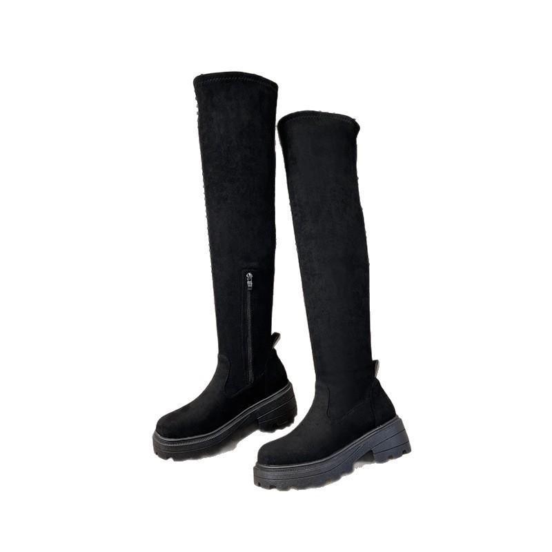 Elastic Thin Thin Knee Boots Women's Autumn and Winter New Thick Heel Thick Sole Tall Knight Boots Women's Suede