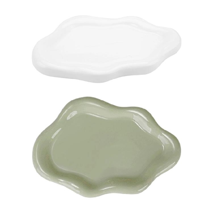 2PCS Artistic Ceramic Trays with Cloud Shape for Modern Home Enhancement and Photo Event Blending Seamlessly Anywhere