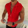 Plus Size Short Sleeved Hooded Zippered Cardigan T-shirt for Men's Summer New Fashionable Plaid Sleeveless T-shirt for Men's Lapel Top