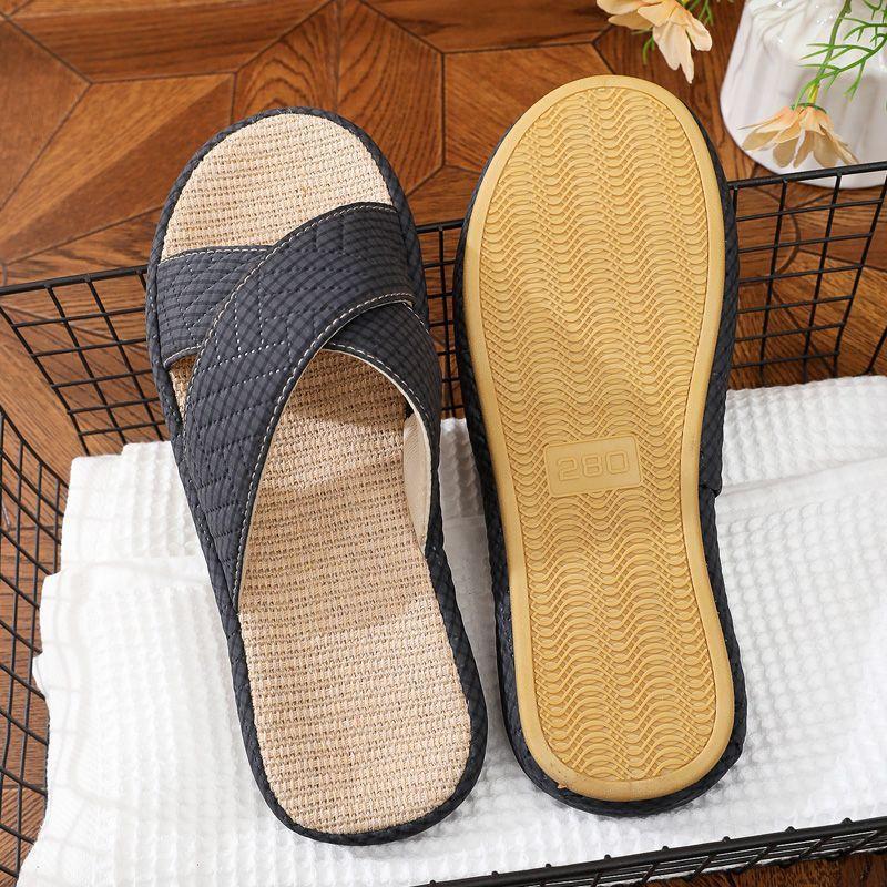 Men's non-slip beef tendon bottom linen slippers summer home indoor breathable sweat-absorbing soft bottom cool slippers thick bottom household