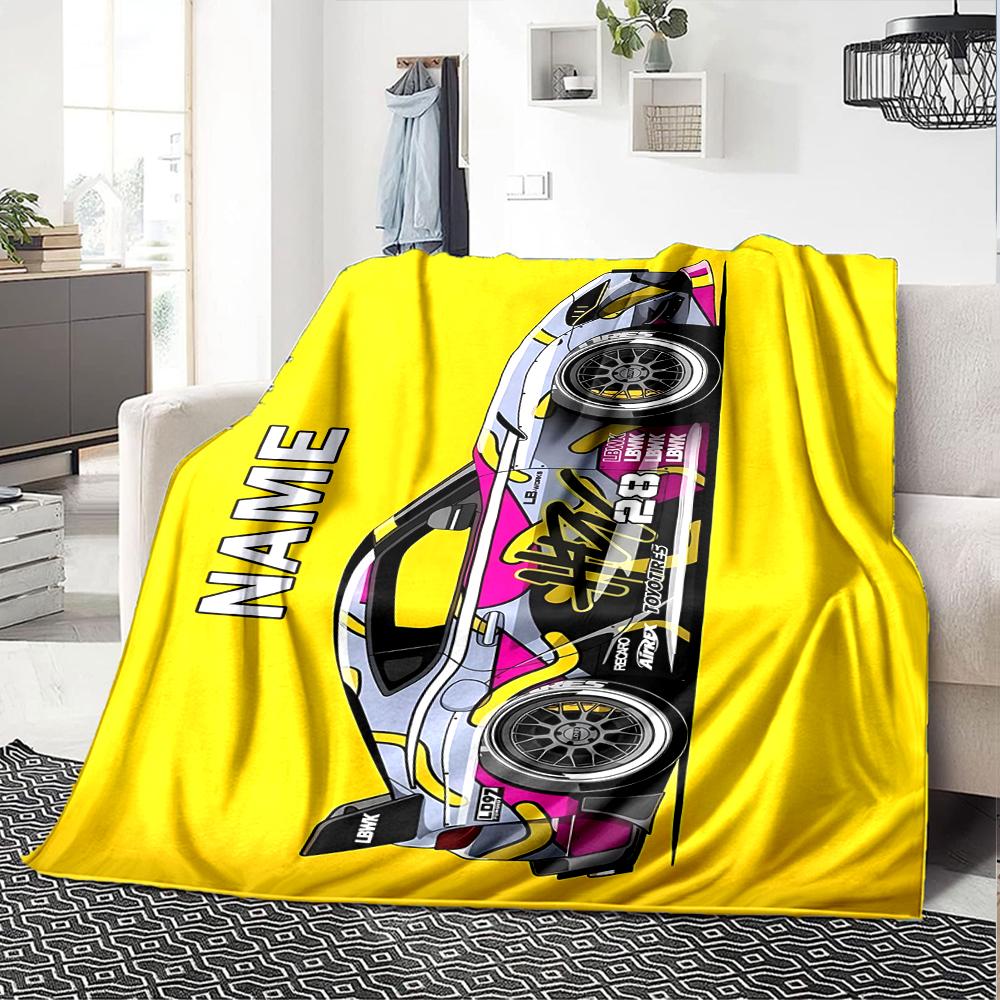 Custom Name Racing Theme Printed Blanket - Perfect for Couch, Bed, Travel & Outdoor Use | Machine Washable, Cozy & Durable.
