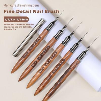 New 6/9/12/15/18mm Nail Liner Brush Sandalwood Pole Professional Nail Line Drawing Brush Nail Art Painting Brush Nail Painting