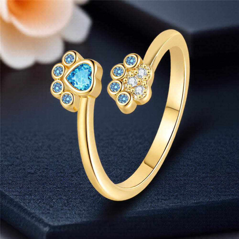 

Cute Female White Blue Zircon Stone Open Heart Wedding Rings Promise Adjustable Gold Color Engagement Jewelry For Women resizable