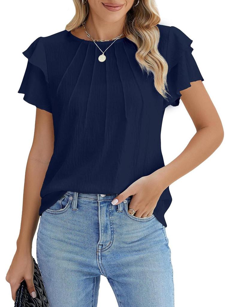 2025 Women's Spring/Summer Casual Pleated Short-Sleeve Pullover T-Shirt.