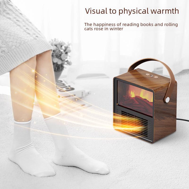 Portable Wood Grain Electric Fireplace Heater with Simulated Flame