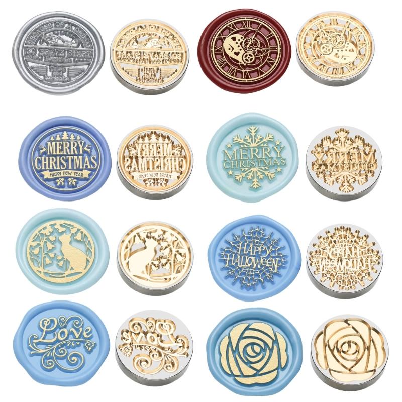 5Pcs Butterfly Rose Embossed Seal Stamp Replaceable Seal Stamp Head for Letter Envelope Christmas Card Party Invitations