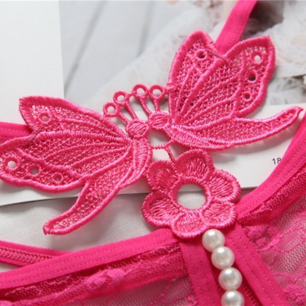 Women's T-Pants Sexy Panties Embroidered Lace Sexy Transparent Low Waist Hot Massage Pearl Crotch Thong