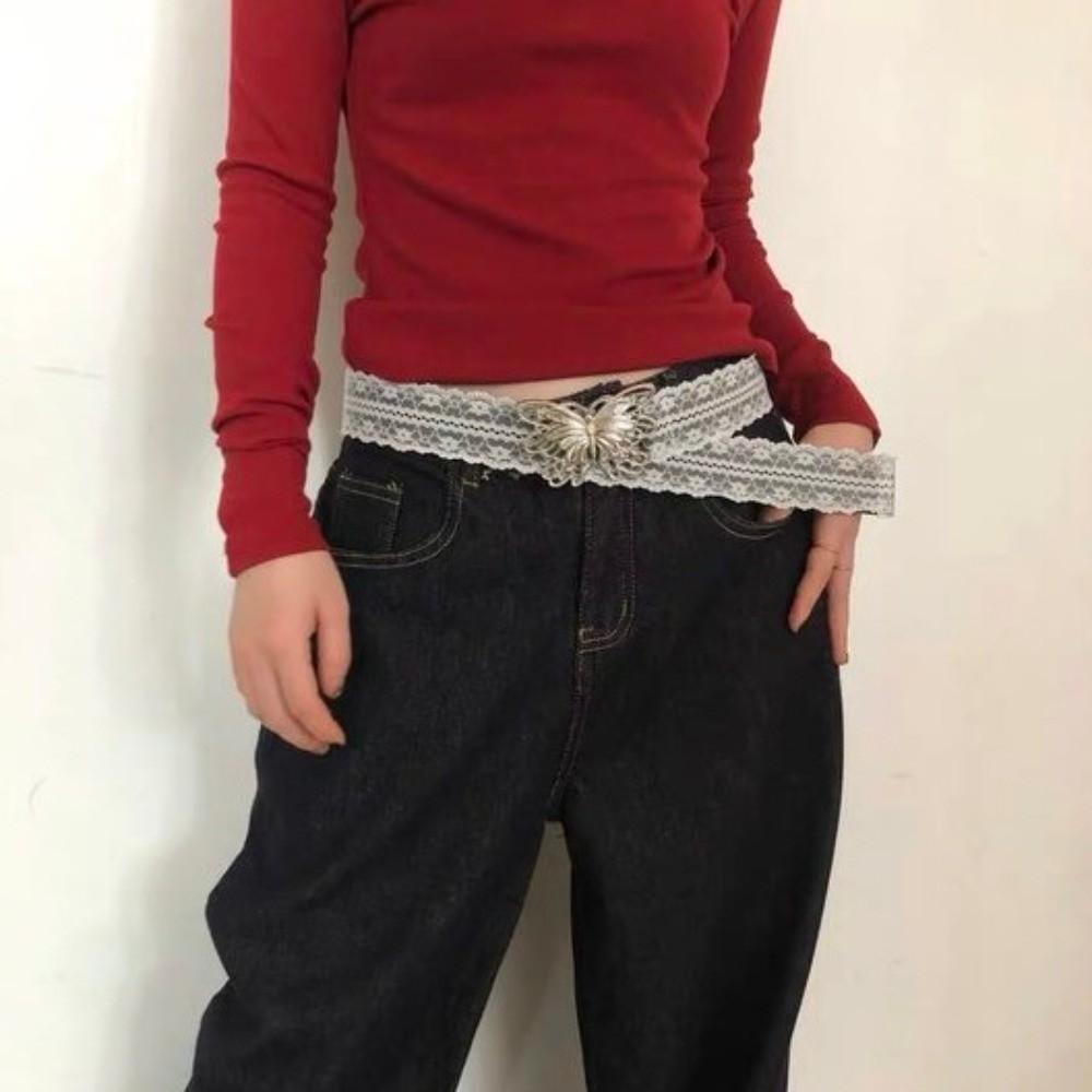Sweet Butterfly Waist Belt Korean Style Dress Jeans Belt Fashion Lace Waistband  Daily