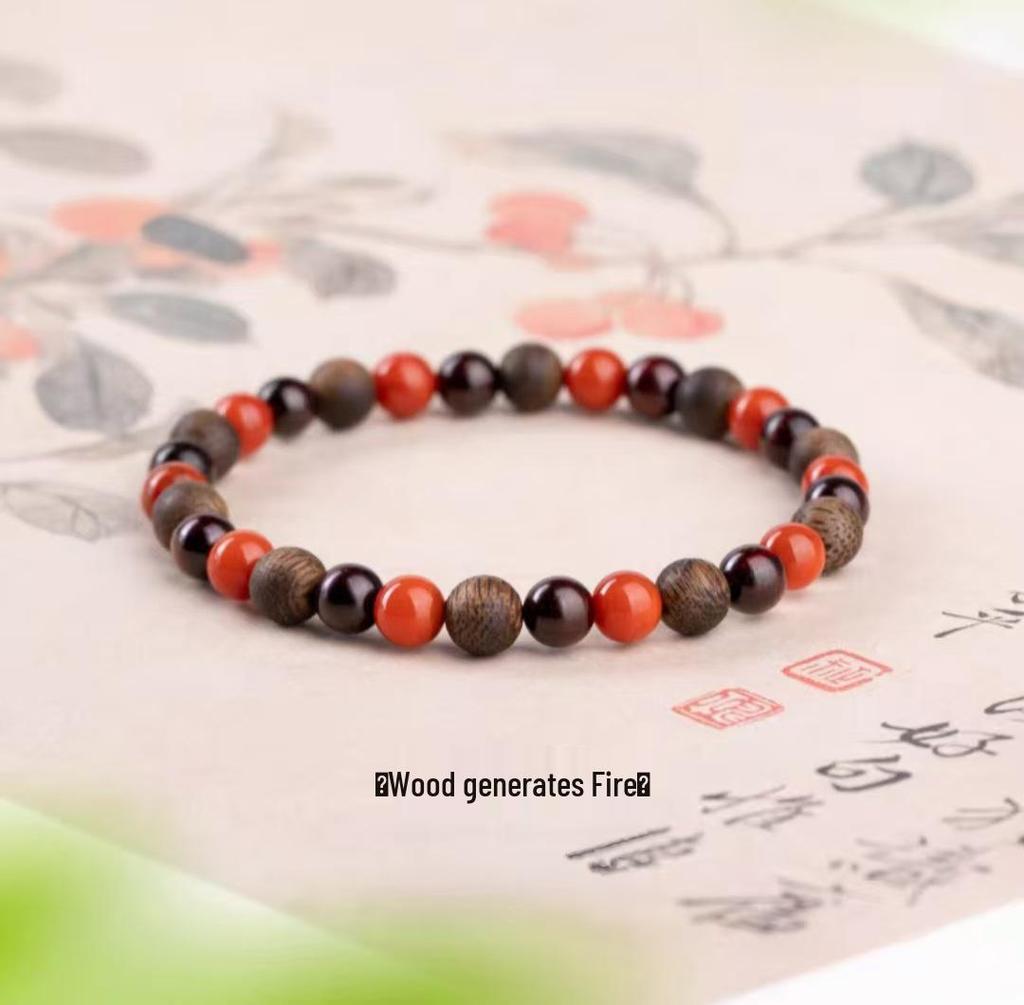Ximu Fire Handcrafted Rosewood & Agarwood Bracelet - Five Elements Balance Wood Attribute Gift for Men & Women