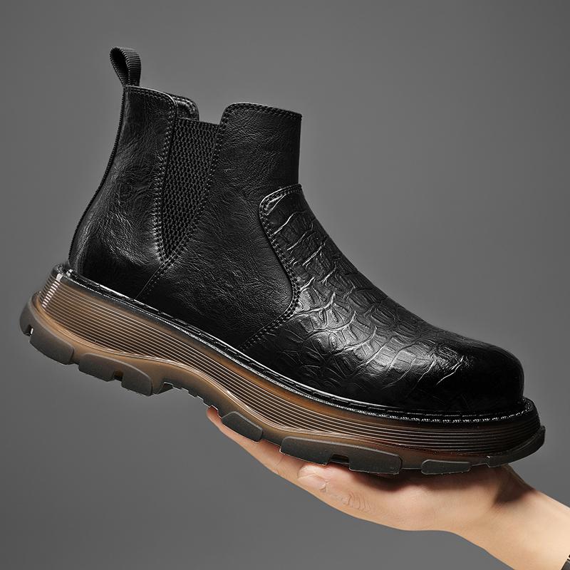 Fashion2024 New Black Leather Boots for Men Winter Boots Men Waterproof Lace Up Short Ankle Boots Men Hiking Boots Bottes Pour Hommes