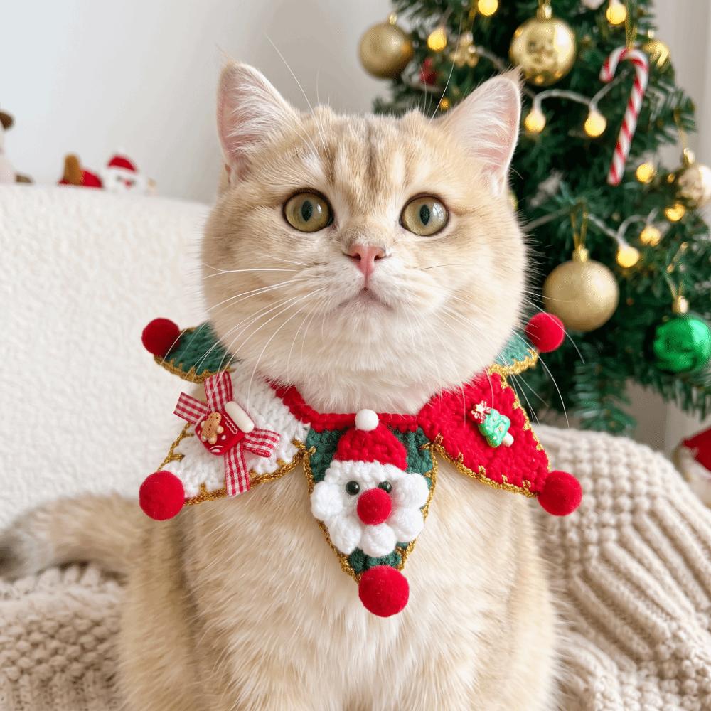 Knitted Yarn Pet Tree Hat Handmade Dog Holiday Bib Knit Kitten Collar Photoshoot