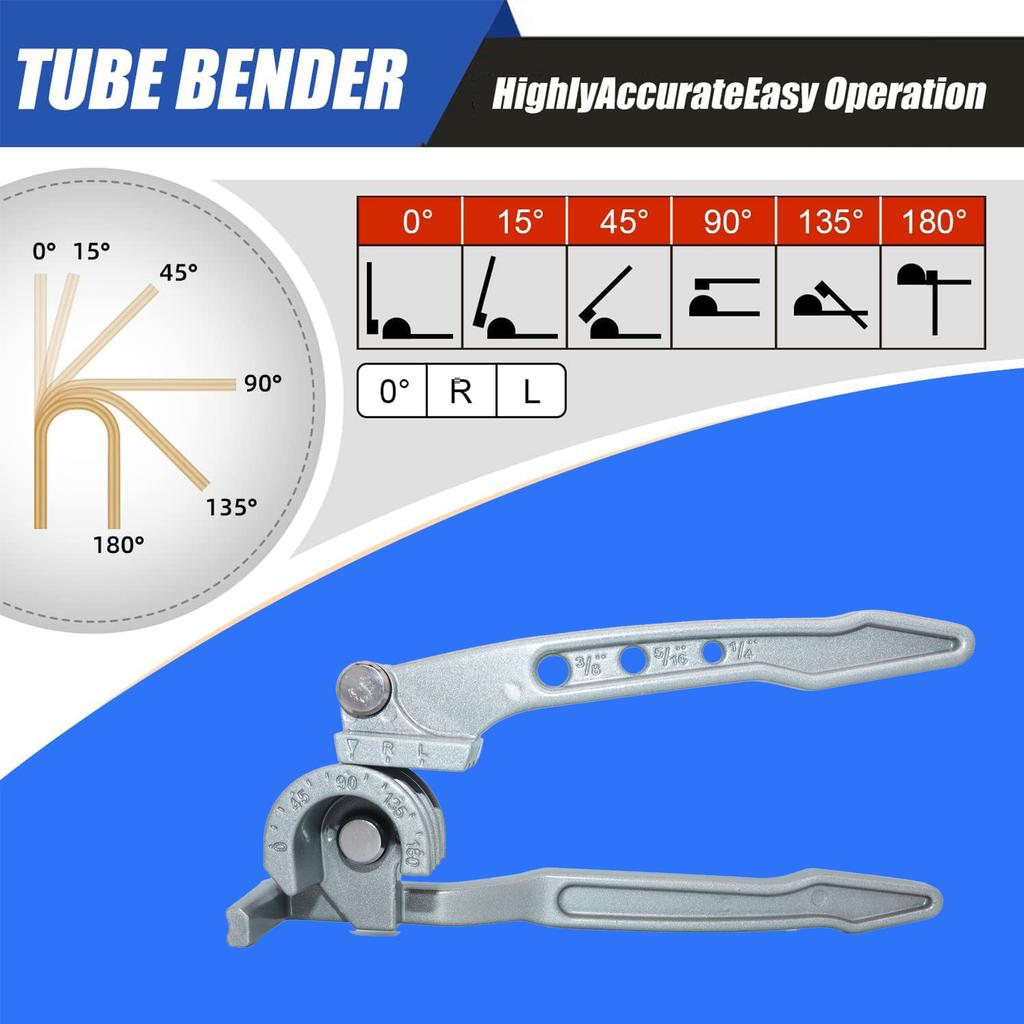 Copper Tube Bender, Tubing Bender 180°, Tube Bender 1/4", 5/16", 3/8", 3in1 Copper Pipe Bender, Copper Tubing Bender