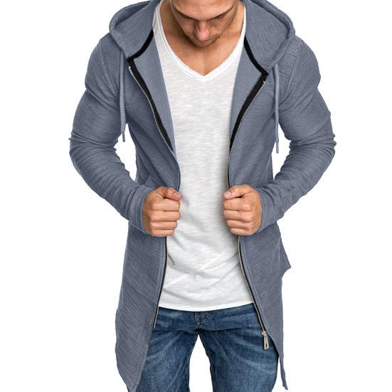 Herrekåpe Ensfarget Cardigan Slim Lang Vårjakke for Daglig Bruk