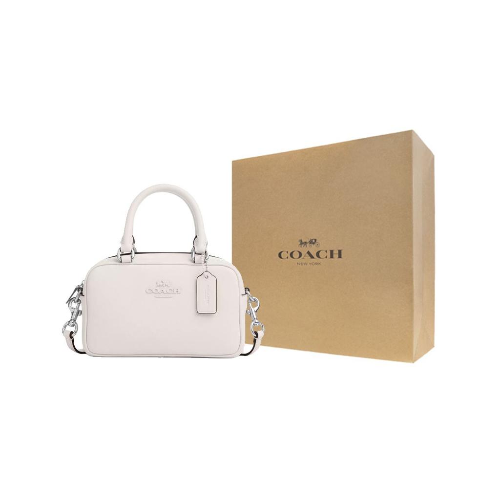Coach Satchel 19 Letter Logo Zipper Closure Smooth Leather Bowling Bag Shoulder Crossbody Handbag Medium Women Handbags Silver White CT776-SVHA