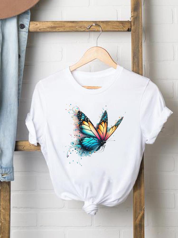 (Asiatische Größe) Damen Print Damenbekleidung Kurzarm T-Shirt Blume floral Trend 90er Mode Tee Top Damen Grafik T-Shirts