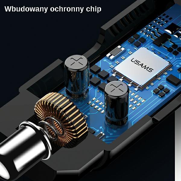 Usams Zestaw Głośnomówiący C21Z Transmiterem Fm, Bluetooth 5.0, Mp3, 2Xusb 3,4A Czarny/Black Cc115Gc01 (Us-Cc115)