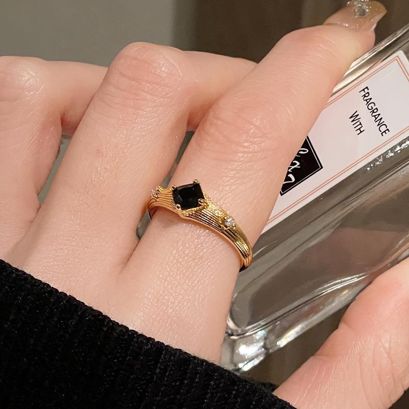 Flower Antique Vintage Brushed Tiger'S Eye Stone Open Ring Niche Retro High-End Accessories Women