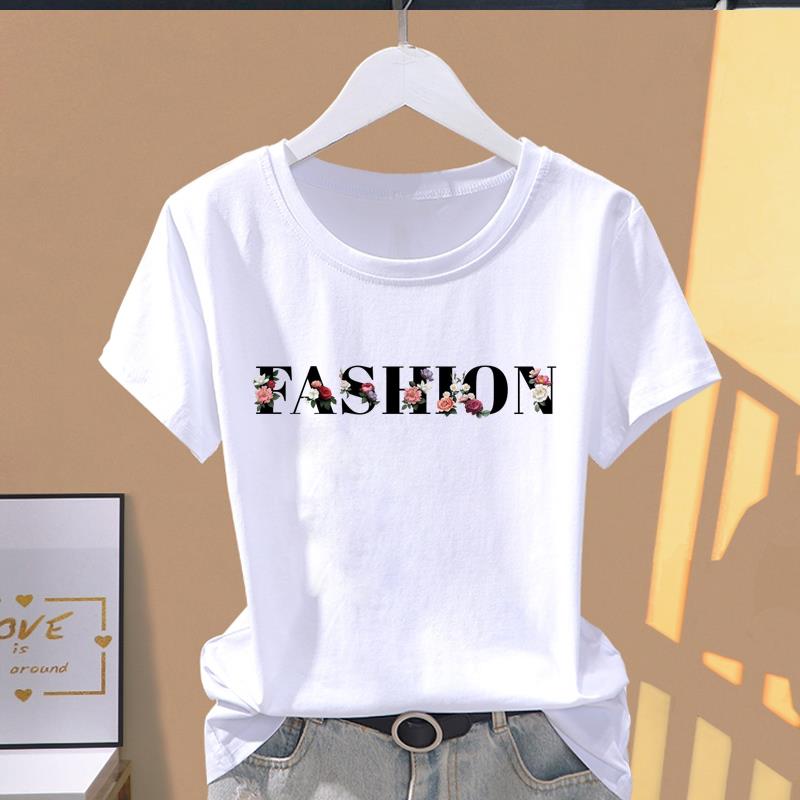 (Asian Size) lovely flower trend cute Casual T Short Sleeve T-shirts Women's Top Print O-neck Fashion Female Clothing Graphic Tee