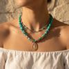 Summer Beach Boho Necklace Layered Imitation Turquoise Chip Stone for Women Vacation Daily Wear Party Gift