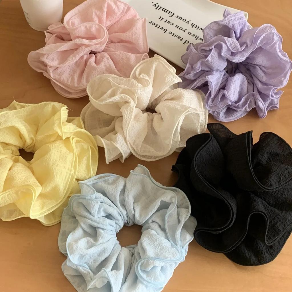 Summer 2026 New Large Pleated Hair Tie Cream Colored Checkered Multi Layered Hair Tie Coiled Hair Ponytail Hair Flower Hair Tie